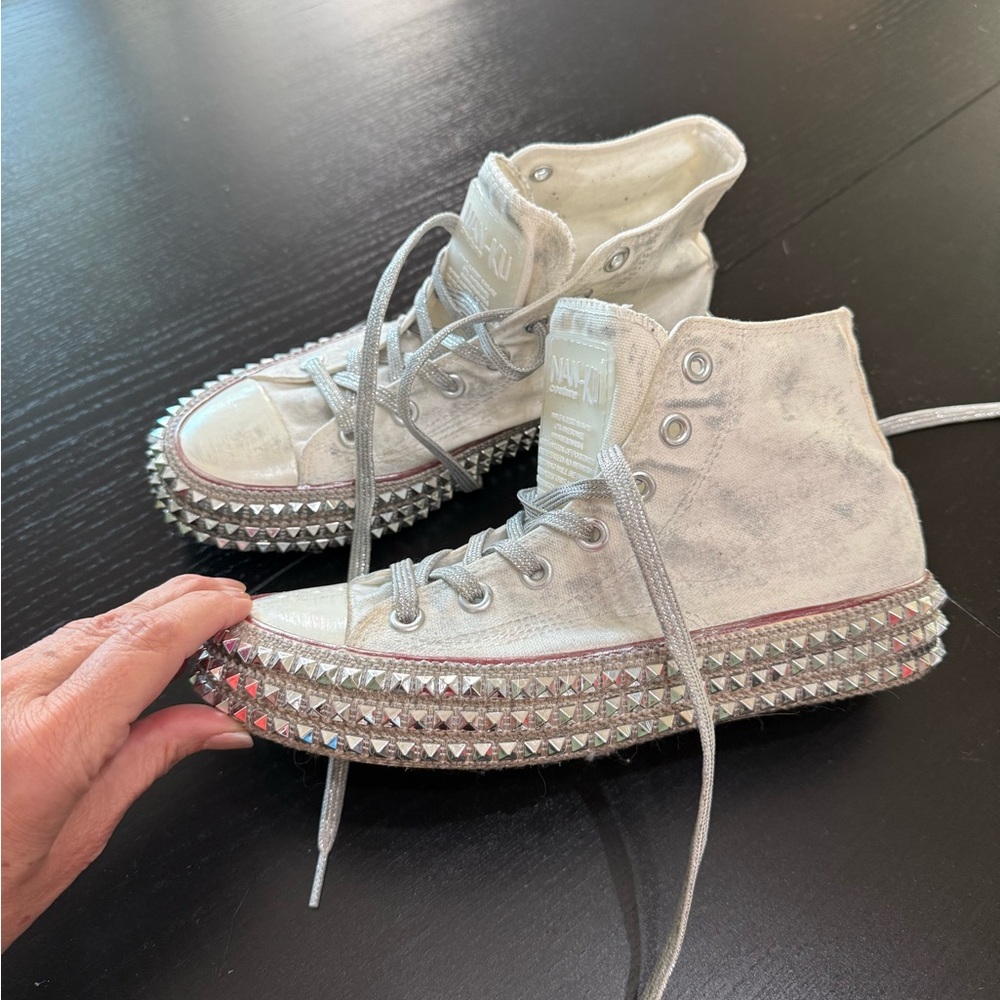Silver Studded High-Top Sneakers